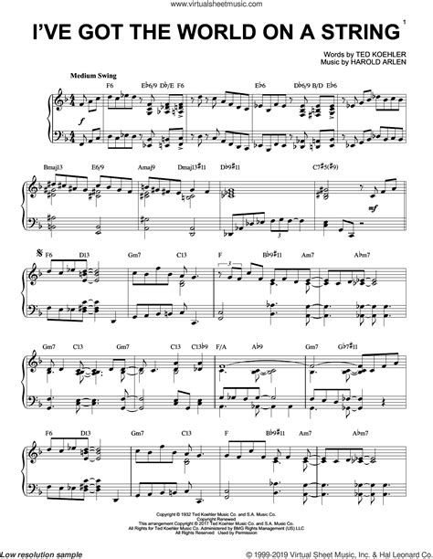 I Ve Got The World On A String Jazz Version Sheet Music For Piano Solo