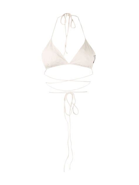 Magda Butrym flower appliqué Bikini Top Neutrals FARFETCH