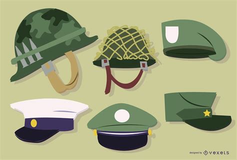 Military Soldier Hat Set Vector Download