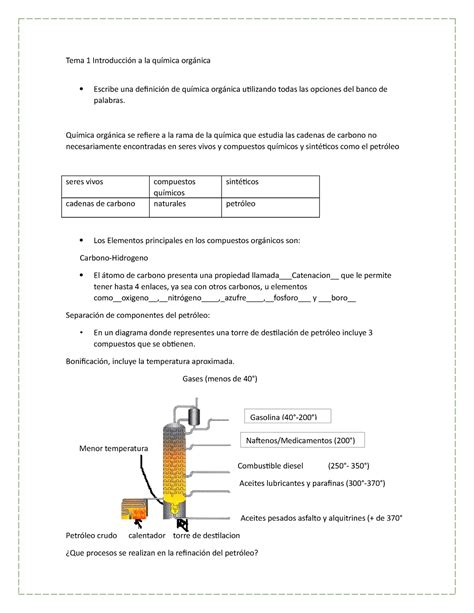 Ejercicio El Carbono Y Sus Compuestos Tema Introducci N A La