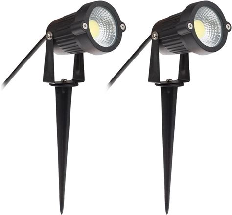 2 X Spot Exterieur LED Jardin Avec Piquet COB Noir Blanc Froid 5W 220V