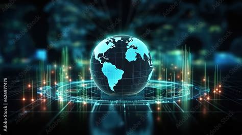 Fototapeta Planet Earth With Glowing Vector Chart Of Investment