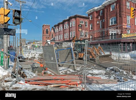 Downtown road construction scene Stock Photo - Alamy