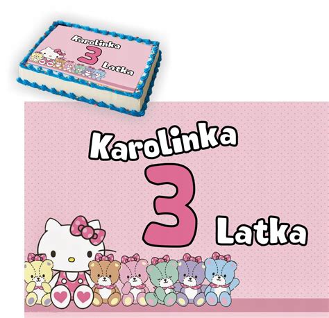 Opłatek na Tort Hello Kitty imię PROSTOKĄTNY 13948239550