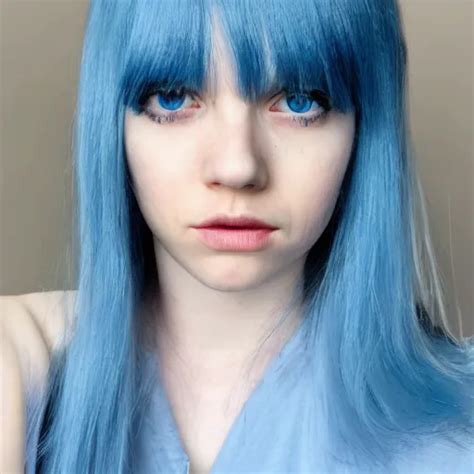 A Pale Girl With Blue Hair Sideswept Bangs Soft Stable Diffusion