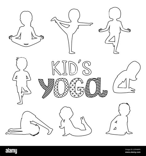 Vector outline kids yoga poses isolated on white background ...