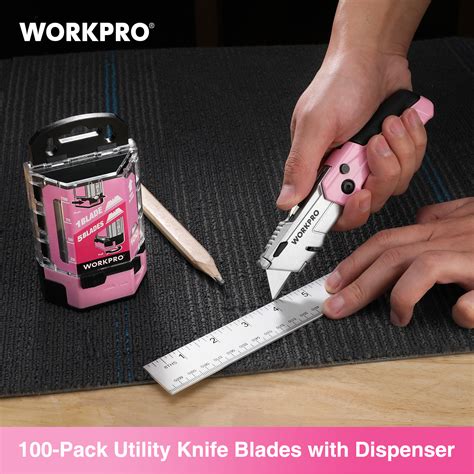 Pack Utility Knife Blades With Dispenser Pink Workpro Tools