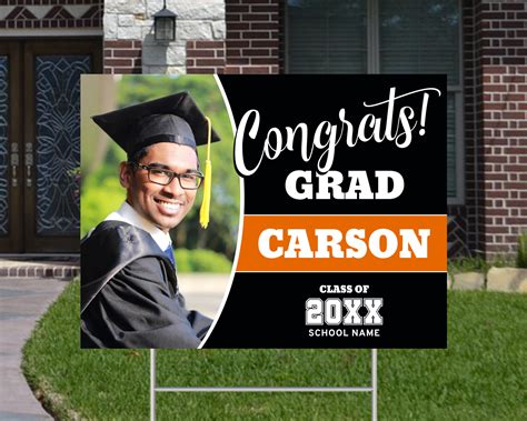 Graduation Yard Sign, Photo Lawn Sign Editable Template, Black and