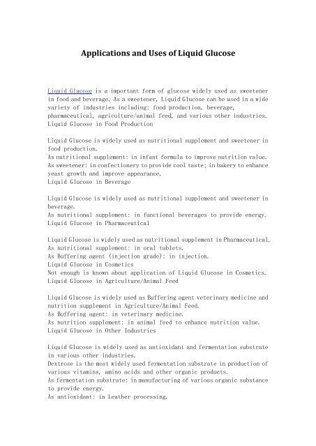 Applications and Uses of Liquid Glucose