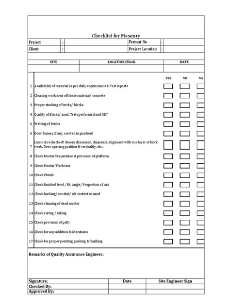 Qc Checklist Template