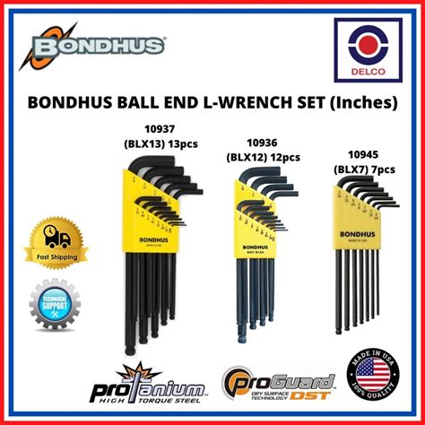 BONDHUS BALL END L WRENCH SET INCHES 10937 BLX13 10936 BLX12