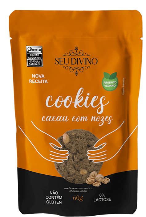 Cookies Cacau Nozes 60g Vegano Sem Glúten e Lactose Seu Divino