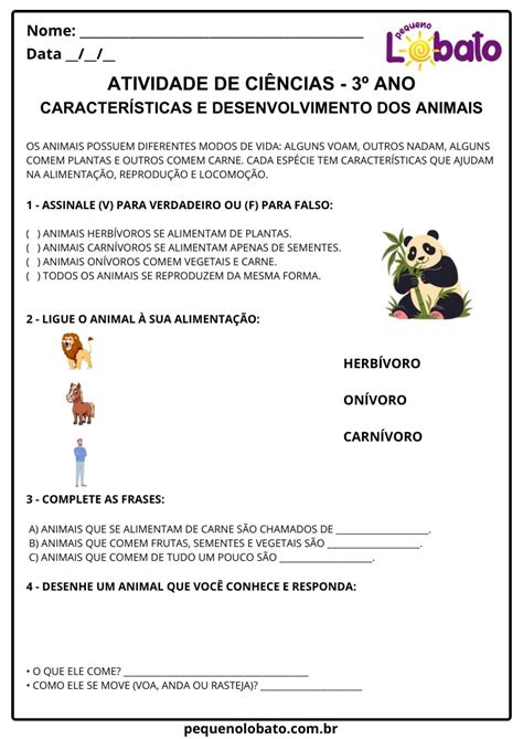 Características E Desenvolvimento Dos Animais 3 Ano Fundamental Atividades
