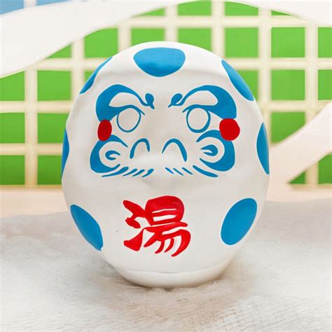 Japanese Doll DARUMA In Hot Springs Blue And White Onsen