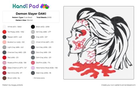 Demon Slayer Daki Fuse Bead Pattern Kandi Pad Kandi Patterns Fuse