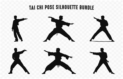 Tai Chi Self Defense Silhouettes Clipart bundle, Tai Chi Pose silhouette vector Set 35992199 ...