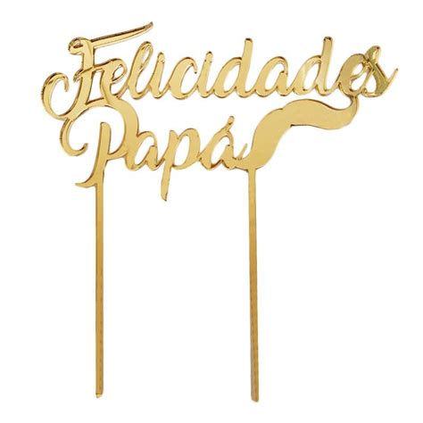 Topper Felicidades Papá Con Bigote Acrílico Dorado Efecto Espejo 17 Cm Place Card Holders