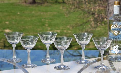 6 Vintage Etched Crystal Cocktail Glasses Fostoria 1940 S Nick And Nora Craft Cocktail Glasses