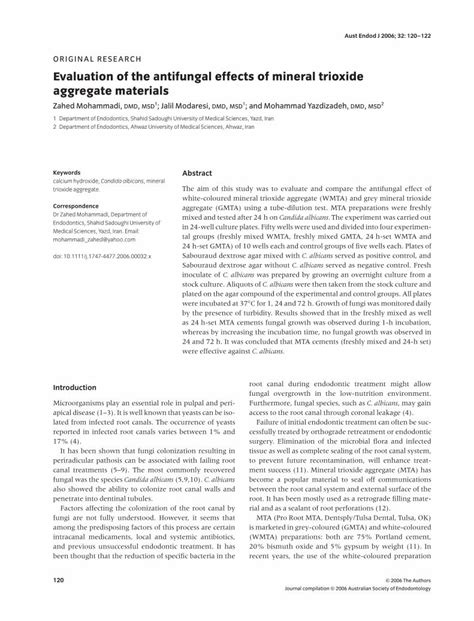 Pdf Evaluation Of The Antifungal Effects Of Mineral Trioxide