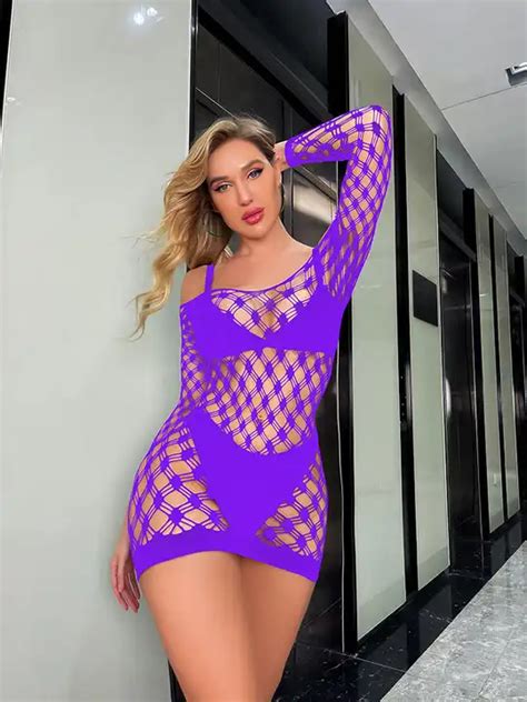 Women Sexy Mesh Lingerie Dress Women Transparent Bodystocking Suspender Off Shoulder Sexy