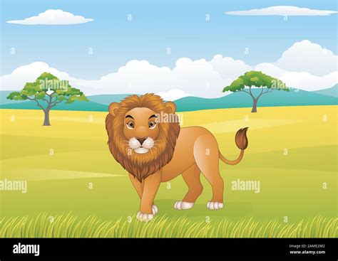 Cartoon lion with African landscape background Stock Vector Image & Art - Alamy