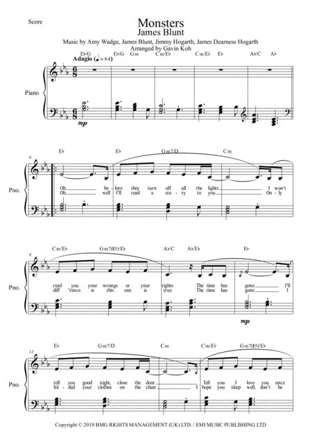 Monsters by James Blunt - Voice - Digital Sheet Music | Sheet Music Plus