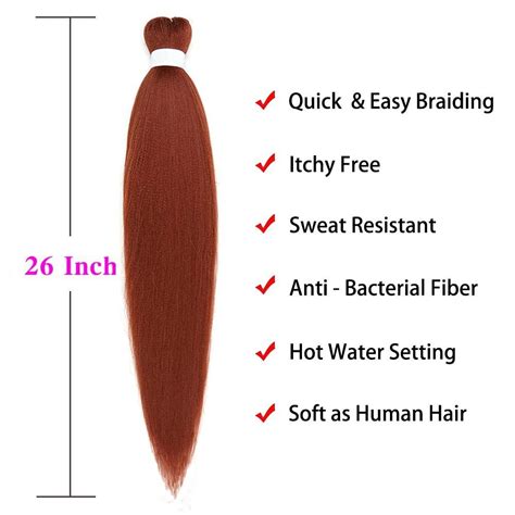 Dark Ginger Pre Stretched Copper Braiding Hair Yaki Texture Packs Lot Hot Water Setting