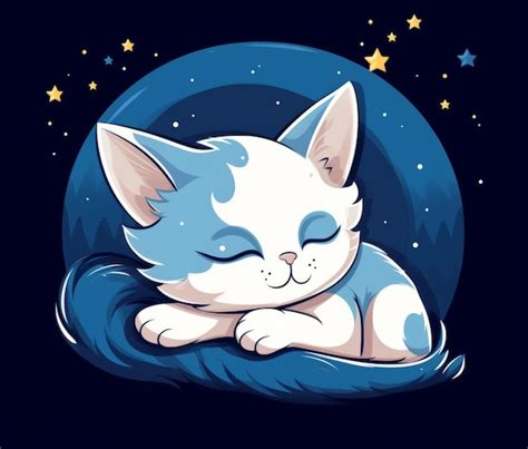 Un Dibujo De Dibujos Animados De Un Gato Blanco Durmiendo En Una Luna