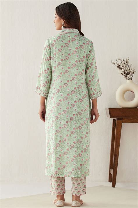 Buy Green Hand Block Printed Straight Modal Kurta For Women Fgmk22