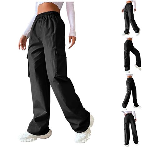 Lolmot Clearance Black Cargo Pants Women High Waist Baggy Straight