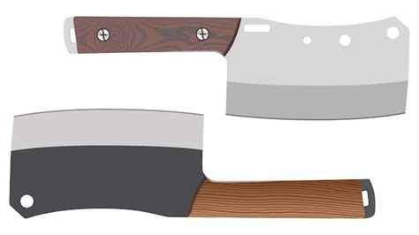 Premium Vector Set Of Two Large Sharp Cleaver Knives Isolated On