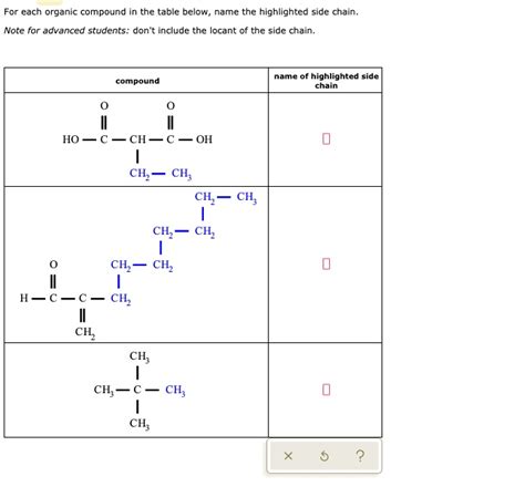 Solved For Each Organic Compound The Table Below Name The Highlighted