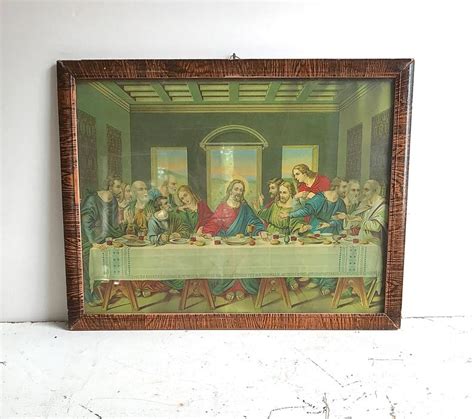 Antique Litho Jesus Last Supper Tiger Frame Old Original Wood Etsy