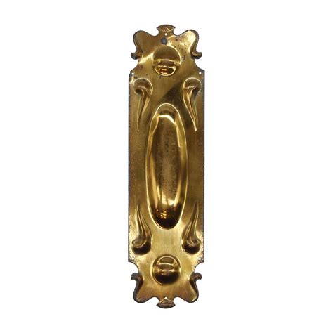 Vintage 10 In Art Nouveau Polished Brass Door Push Plate Olde Good