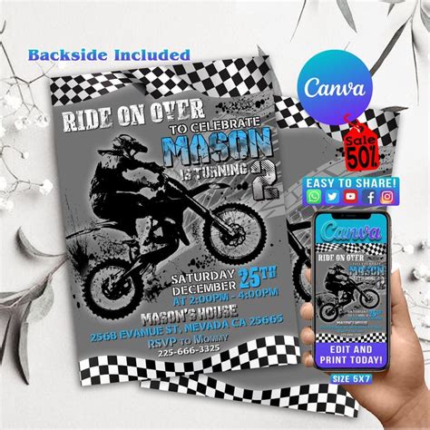 Dirt Bike Birthday Invitation Editable Birthday Bash Party Motorbike