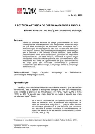 A Potencia Artistica Do Corpo Na Capoeira Angola PDF