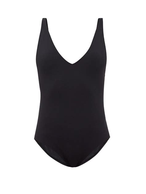 TotÊme Deep V Neck Recycled Fibre Swimsuit In Black Endource