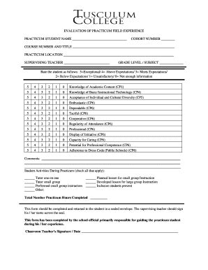 Fillable Online Tusculum EVALUATION OF PRACTICUM FIELD EXPERIENCE