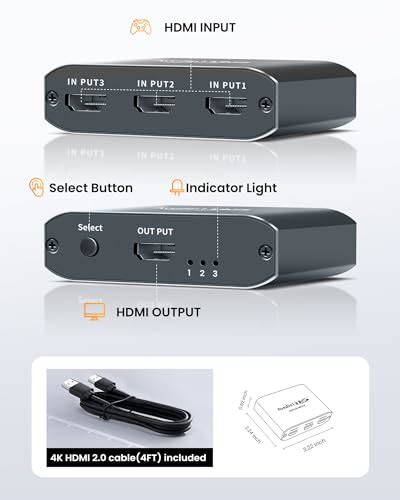 Hdmi Switch In Out K Hz Aluminum Alloywith Ft Hdmi Cable