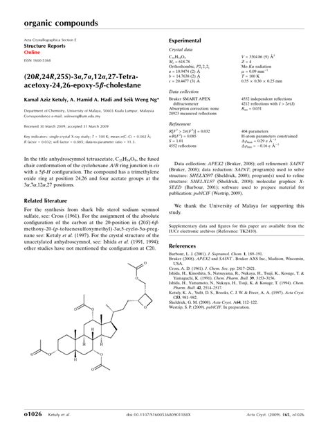 Pdf R R S Tetraacetoxy Epoxy Cholestane