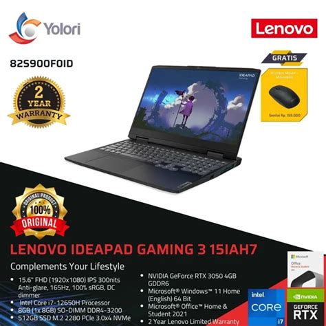 Laptop Notebook Lenovo IdeaPad Gaming 3 15IAH7 I7 12650H 8GB 512GB