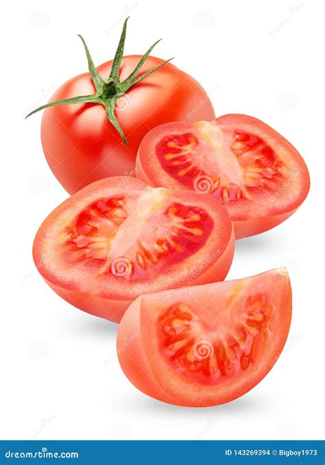 Isolated Tomato Fresh Tomatoes Cut In Pieces Isolated On White