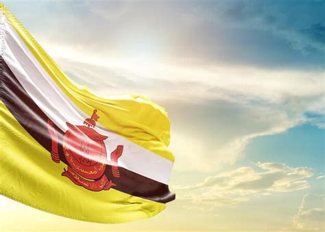 Premium Photo Brunei National Flag Waving In Beautiful Sky