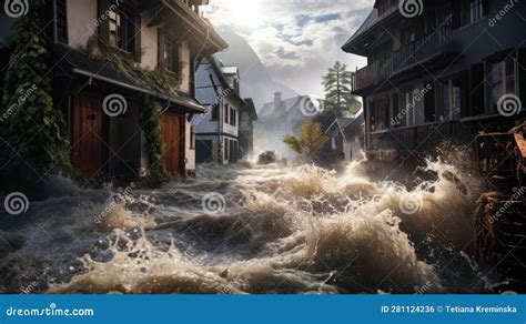 Catastrophic Flood In A European City Water Flooded The Streets Stock