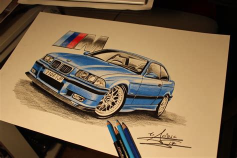 BMW M3 E36 Dibujo A Lapices De Colores 40 30cm