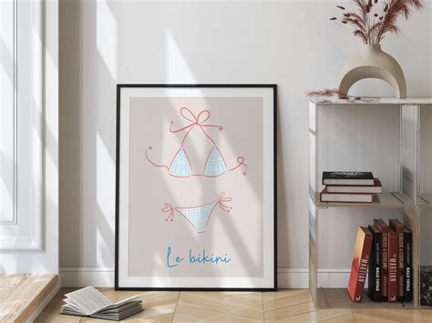 French Bikini Hand Drawn Print Vintage Swimsuit Art Preppy Dorm Decor Y K Poster Feminine