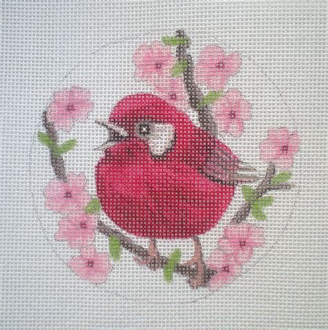 Needlepoint Canvas Handpainted 4 Red Warbler On 18ct Etsy