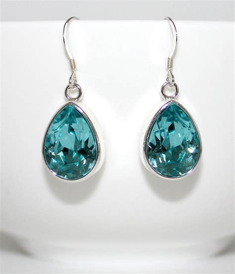 Terrific Light Turquoise Swarovski Crystal Teardrop Earrings Wendi