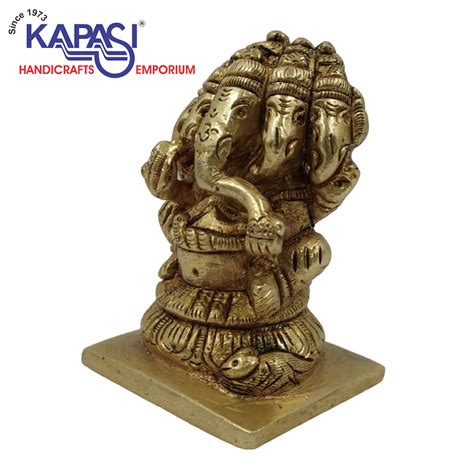 Brass Panchmukhi Ganesha Sitting Idol Kapasi Handicrafts Emporium