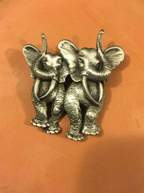 Vintage JJ Jonette Jewelry Pewter Elephant Brooch Signed Etsy